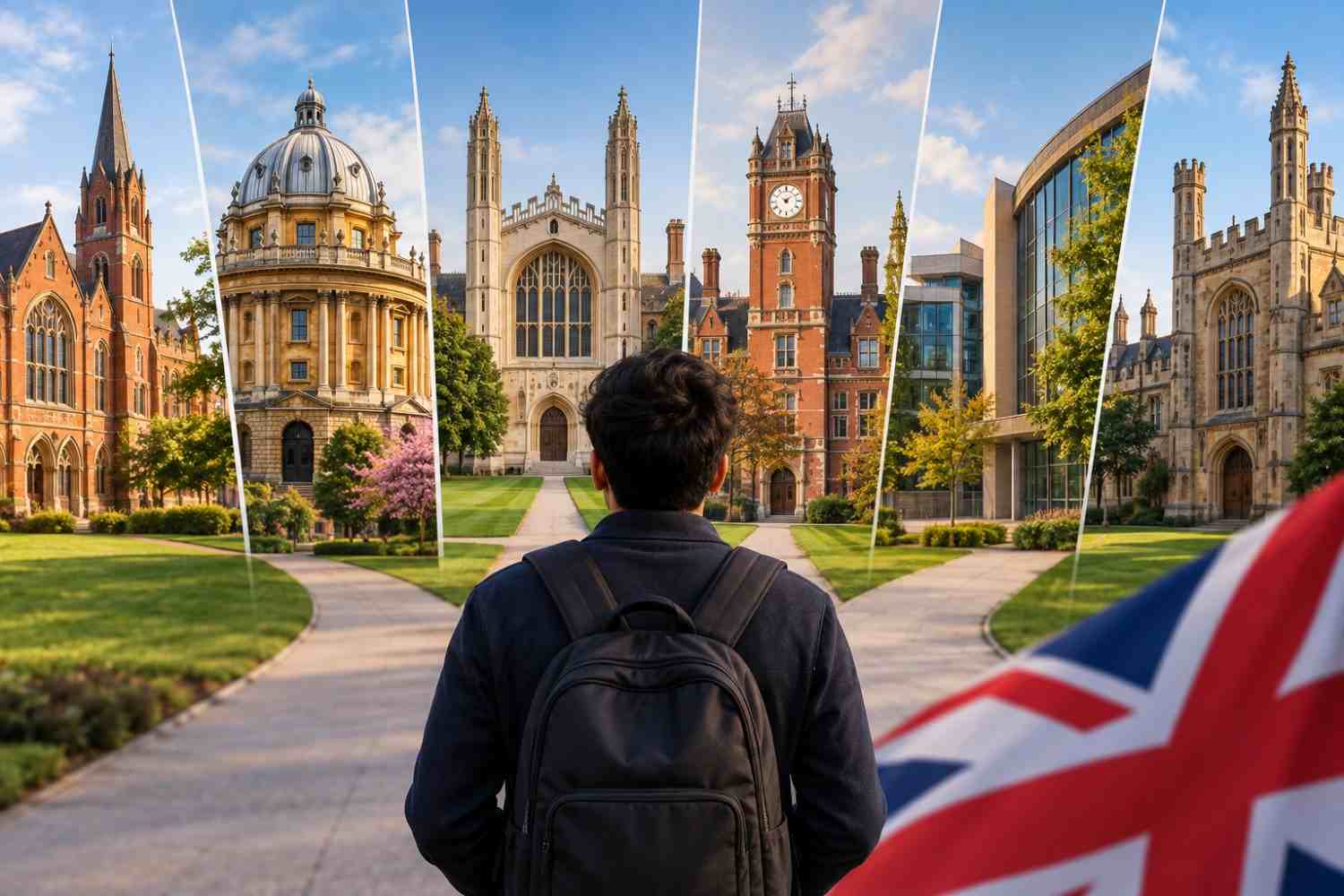 Student exploring UK university campuses while considering MBA programmes that accept applicants without prior work experience.